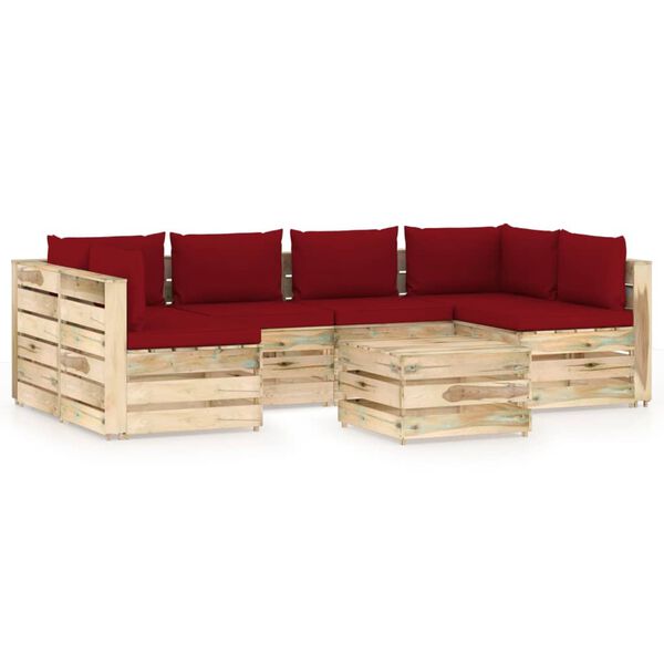 vidaXL 7 pcs conj. lounge jardim c/ almofad&otilde;es madeira impreg. verde
