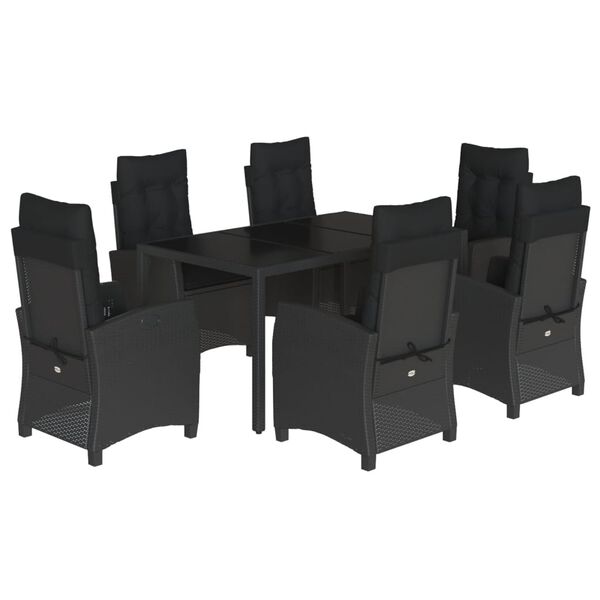 vidaXL 7 pcs conjunto de jantar p/ jardim c/ almofad&otilde;es vime PE preto