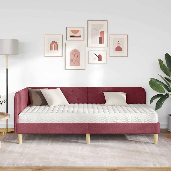 vidaXL Estrutura de Cama de Canto Vinho Vermelho 90 x 200 cm tecido