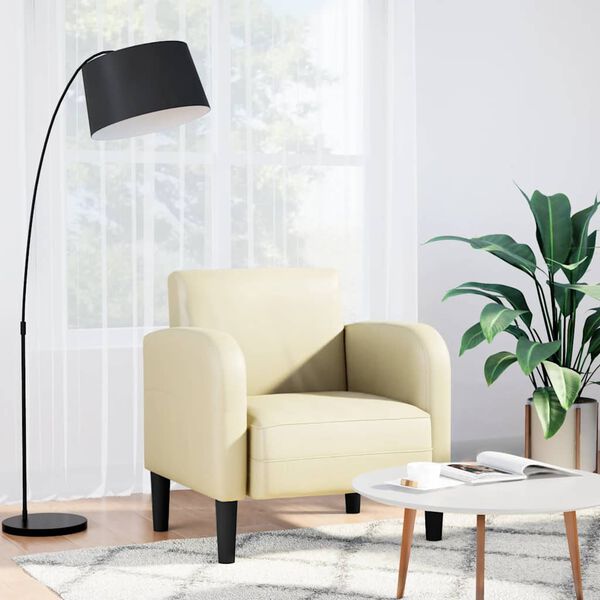 vidaXL Poltrona com apoios de bra&ccedil;os 54 cm couro artificial creme