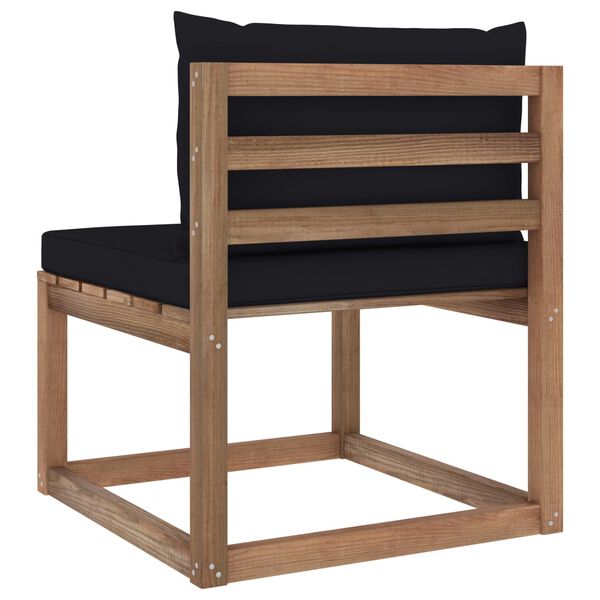 vidaXL Sof&aacute; de centro em paletes p/ jardim com almofad&otilde;es pretos