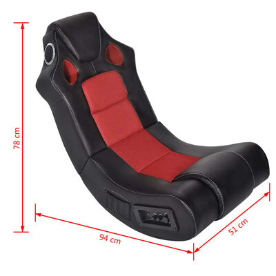 vidaXL Cadeira de balanço musical de couro artificial preto vermelho