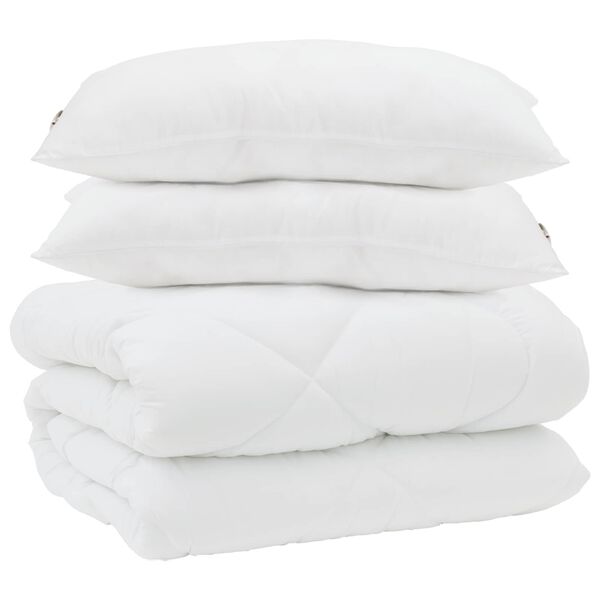 vidaXL Duvet com Travesseiros 3 pcs Branco Microfibra e Penas de Ganso
