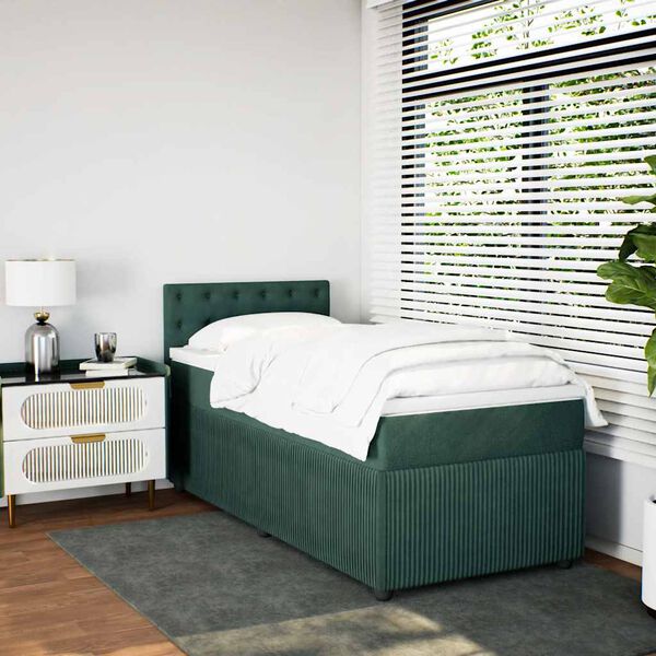 vidaXL Cama com molas/colch&atilde;o 90x190 cm veludo verde-escuro
