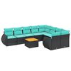 vidaXL Conjunto de sof&aacute; de jardim com 10 pe&ccedil;as e almofadas em rattan sint&eacute;tico preto