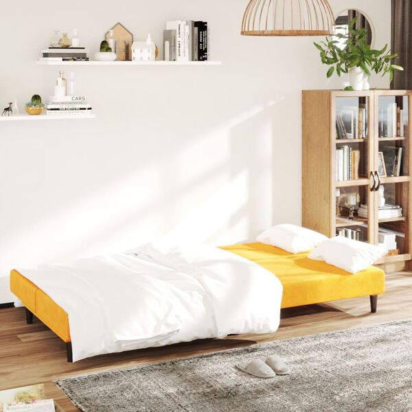 vidaXL Sof&aacute;-cama de 2 lugares veludo amarelo