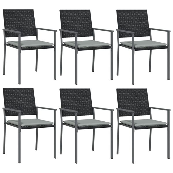 vidaXL 7 pcs conjunto de jantar p/ jardim c/ almofad&otilde;es vime PE e a&ccedil;o
