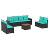 vidaXL Conjunto de sof&aacute; de jardim de 9 pe&ccedil;as com almofadas em rattan sint&eacute;tico preto