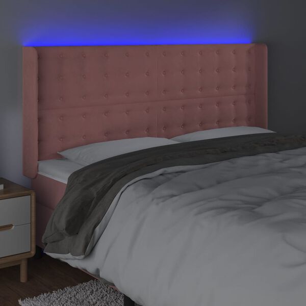 vidaXL Cabeceira de cama c/ luzes LED veludo 203x16x118/128 cm rosa