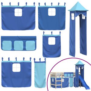 vidaXL Cortinas para cama elevada com torre poli&eacute;ster azul