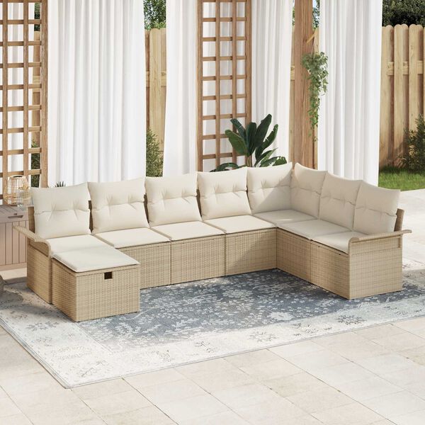 vidaXL Conjunto de Sofá de Jardim 8 pcs Bege Rattan Sintético