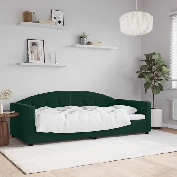 vidaXL Sof&aacute;-cama 90x200 cm veludo verde-escuro