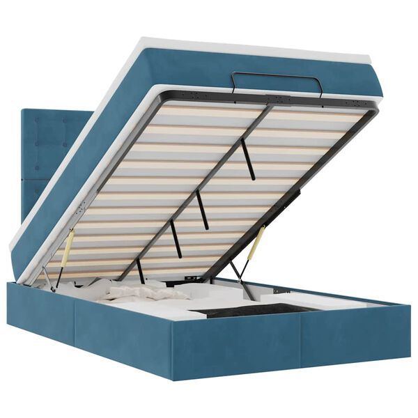 vidaXL Estrutura de cama otomana com colch&otilde;es azul escuro Veludo