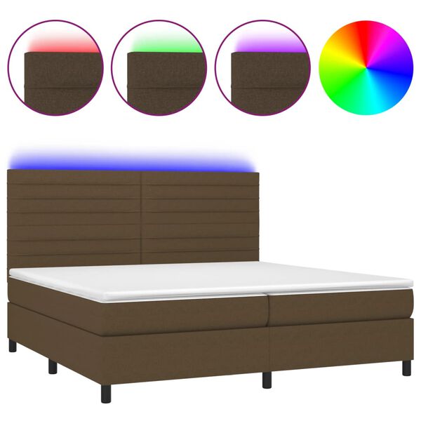 vidaXL Cama box spring c/ colch&atilde;o/LED 200x200cm tecido castanho-escuro