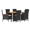 vidaXL 7 pcs conjunto de jantar p/ jardim c/ almofad&otilde;es vime PE preto