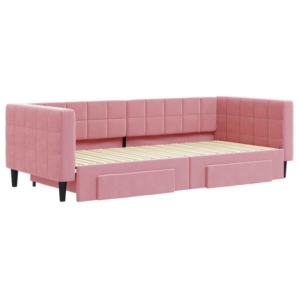 vidaXL Sof&aacute;-cama com gavet&atilde;o e gavetas 90x200 cm veludo rosa