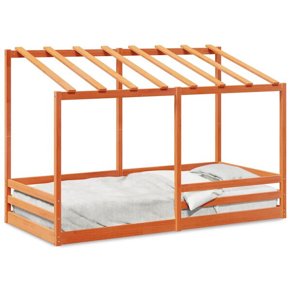 vidaXL Cama infantil com telhado 80x200 cm pinho maci&ccedil;o castanho-mel