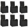vidaXL 7 pcs conjunto de jantar p/ jardim c/ almofad&otilde;es vime PE preto
