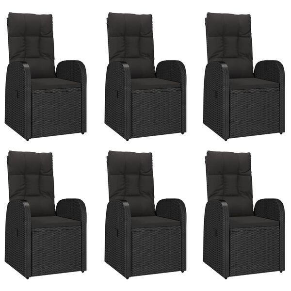 vidaXL 7 pcs conjunto de jantar p/ jardim c/ almofad&otilde;es vime PE preto