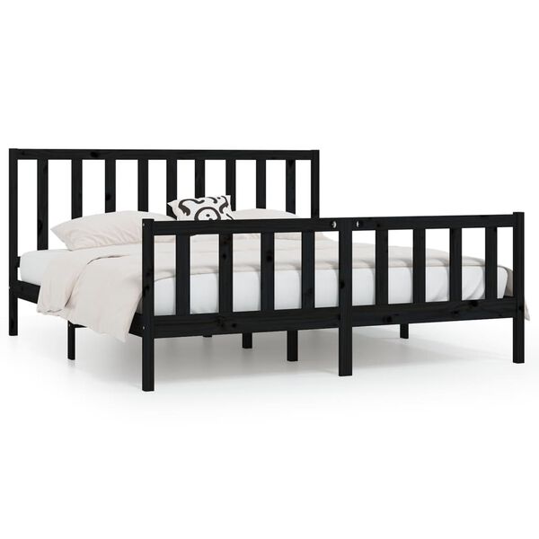 vidaXL Estrutura de cama 200x200 cm madeira maciça preto