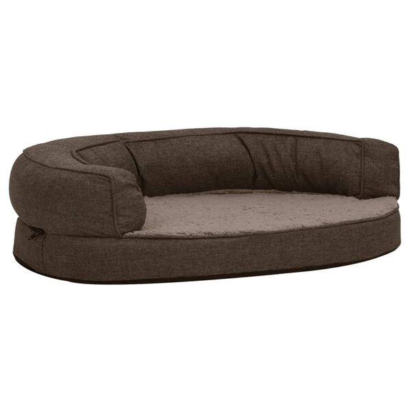 vidaXL Cama para c&atilde;es ergon&oacute;mica 75x53cm aspeto linho pel&uacute;cia castanho
