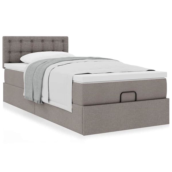 vidaXL Estrutura de cama otomana com colch&atilde;o tecido cinzento 90x190cm