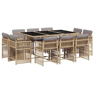 vidaXL 11 pcs conj. jantar jardim c/ almofad&otilde;es vime PE bege misturado