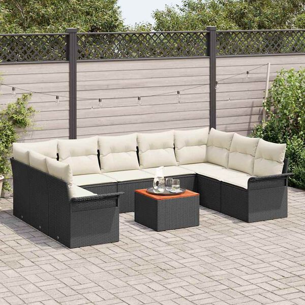 vidaXL Conjunto de Sof&aacute; de Jardim 10 pcs Preto Rattan Sint&eacute;tico