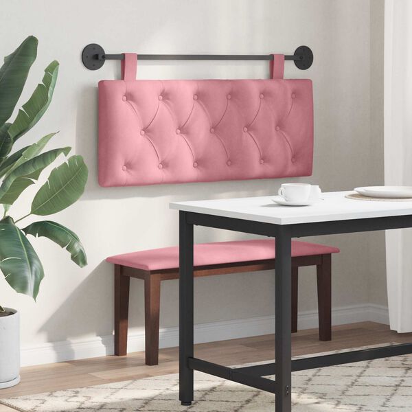 vidaXL Cabeceira Suspensa Rosa 110 x 55 x 7 cm Veludo