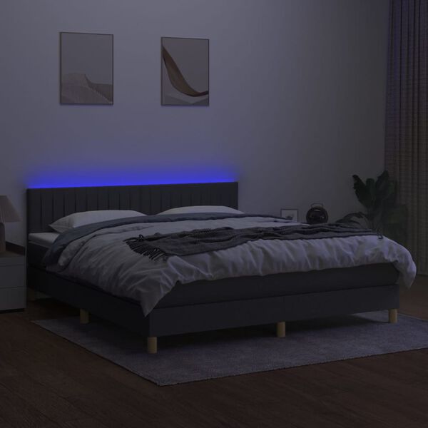 vidaXL Cama box spring c/ colch&atilde;o e LED 180x200 cm tecido cinza-escuro