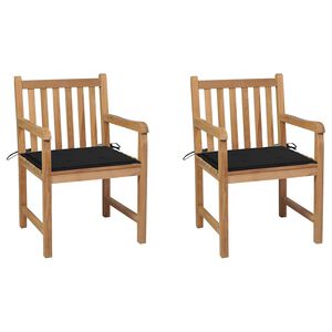 vidaXL Cadeiras de jardim c/ almofad&otilde;es pretos 2 pcs teca maci&ccedil;a