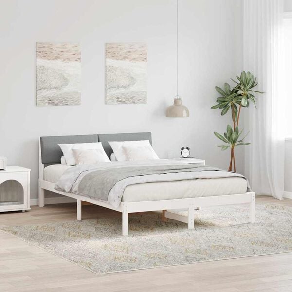 vidaXL Estrutura da cama Branco e cinza claro 135 x 190 cm