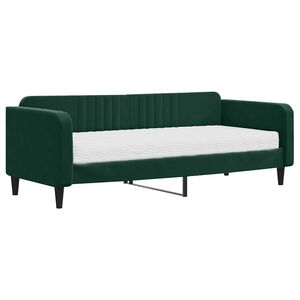 vidaXL Sof&aacute;-cama com colch&atilde;o 90x200 cm veludo verde-escuro