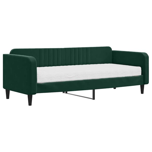 vidaXL Sof&aacute;-cama com colch&atilde;o 90x200 cm veludo verde-escuro