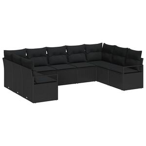 vidaXL Conjunto de Sof&aacute;s com almofada 9 pcs Preto vime PE