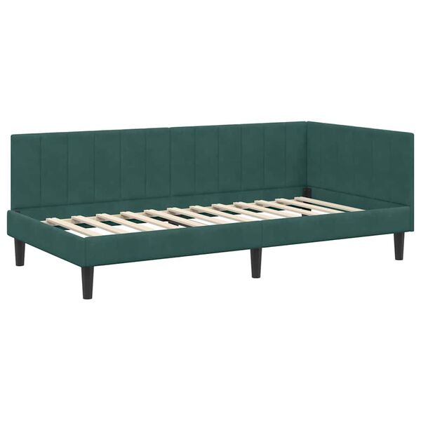 vidaXL Estrutura de Cama de Canto Verde Escuro 90 cm x 190 cm Veludo