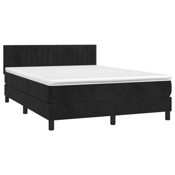 vidaXL Cama box spring c/ colch&atilde;o/LED 140x200 cm veludo preto