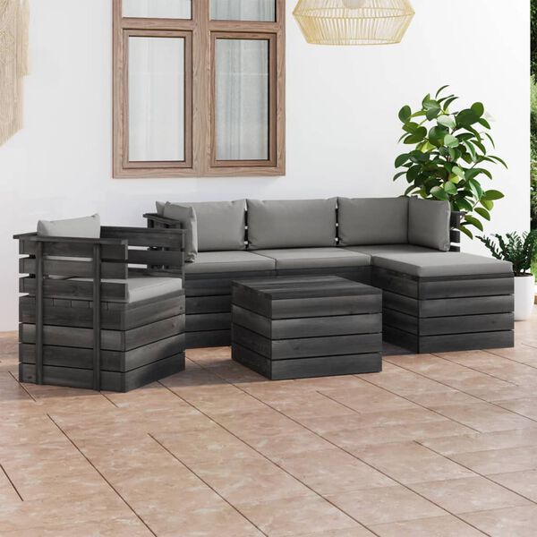 vidaXL 6 pcs conjunto lounge de paletes com almofad&otilde;es pinho maci&ccedil;o