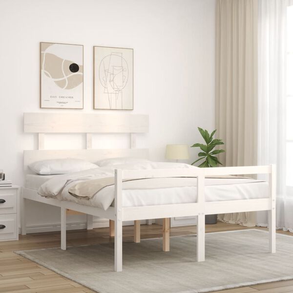 vidaXL Cama para idosos com cabeceira 120x200 cm madeira maci&ccedil;a branco