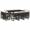 vidaXL 11 pcs conjunto jantar p/ jardim c/ almofad&otilde;es vime PE castanho