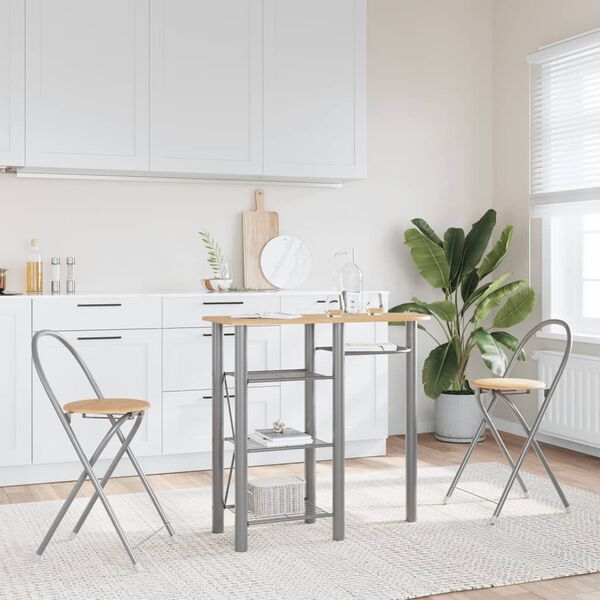 vidaXL 3 pcs conj. de bar derivados madeira/ferro cinzento e castanho