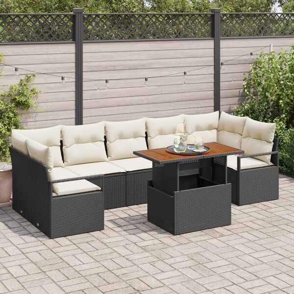 vidaXL Conjunto de Sof&aacute; de Jardim 8 pcs Preto Rattan Sint&eacute;tico