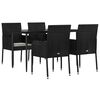 vidaXL 5 pcs conjunto de jantar p/ jardim c/ almofad&otilde;es vime PE preto