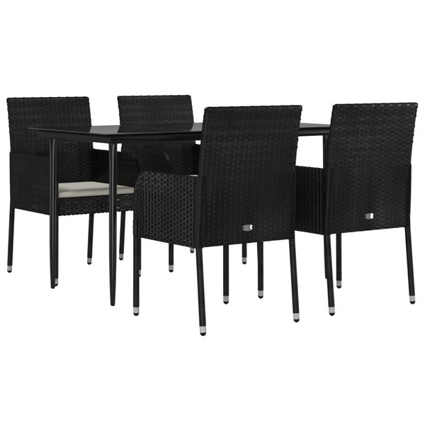 vidaXL 5 pcs conjunto de jantar p/ jardim c/ almofad&otilde;es vime PE preto