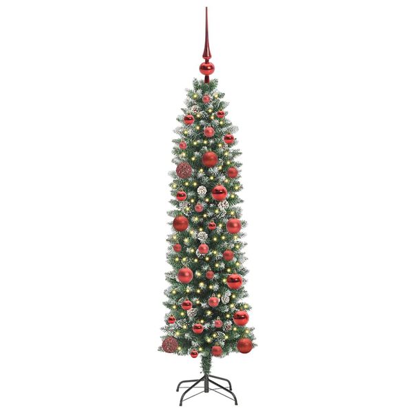 vidaXL Árvore Slim de Natal Artificial Verde e branco 120 cm