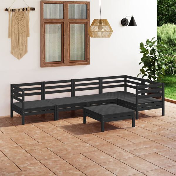 vidaXL 6 pcs conjunto lounge de jardim pinho maci&ccedil;o preto