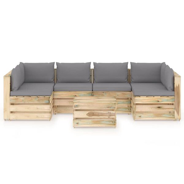 vidaXL 7 pcs conj. lounge jardim c/ almofad&otilde;es madeira impreg. verde