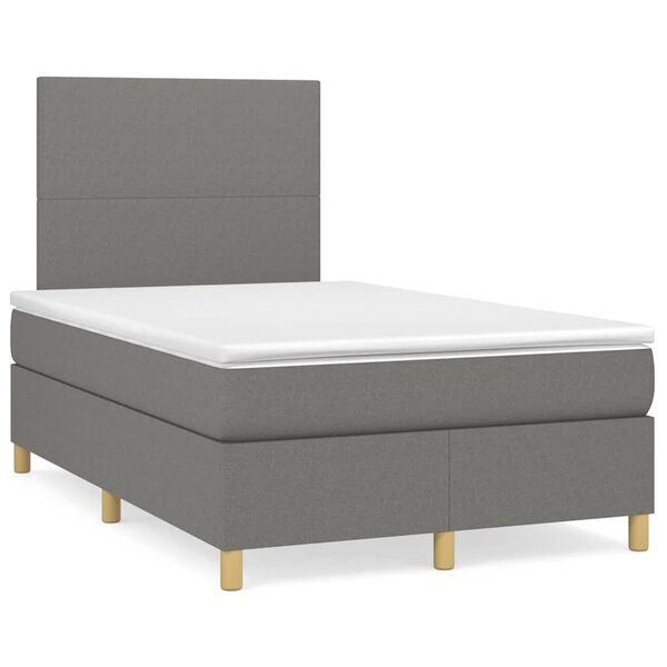 vidaXL Cama box spring c/ colch&atilde;o e LED 120x190 cm tecido cinza-escuro