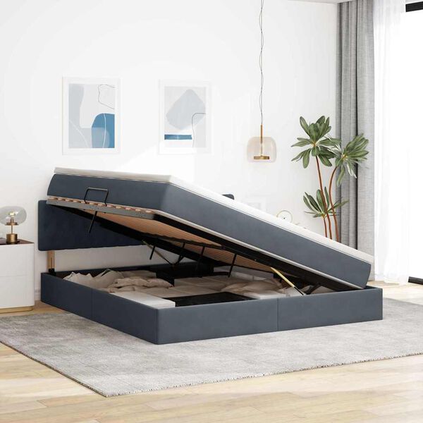 vidaXL Cama com arruma&ccedil;&atilde;o e LED Cinza Escuro 180 x 200 cm Veludo