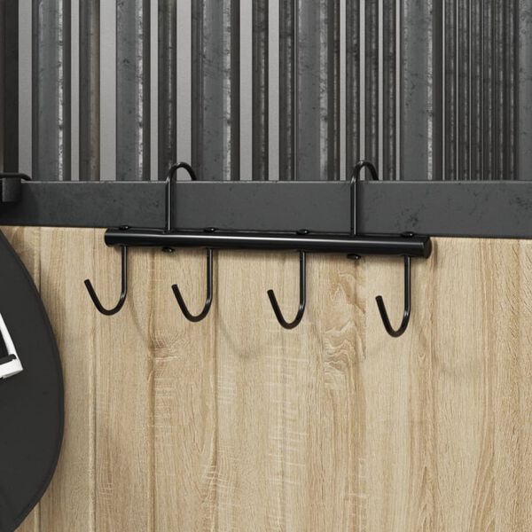 vidaXL Suporte de brida com 6 ganchos giratórios aço preto